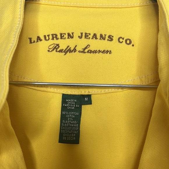 Lauren Jeans Yellow Denim Moto Asymmetrical Gold Zip Jacket Sz M - Picture 6 of 6